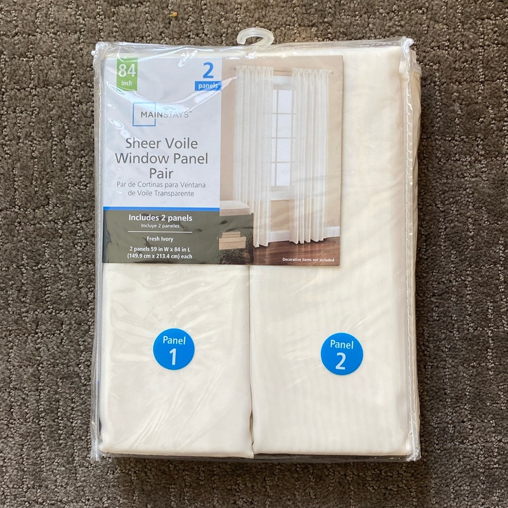 COPY - 5 pairs of Mainstays sheer Voile window panels, each panel 59” x 84”, i…